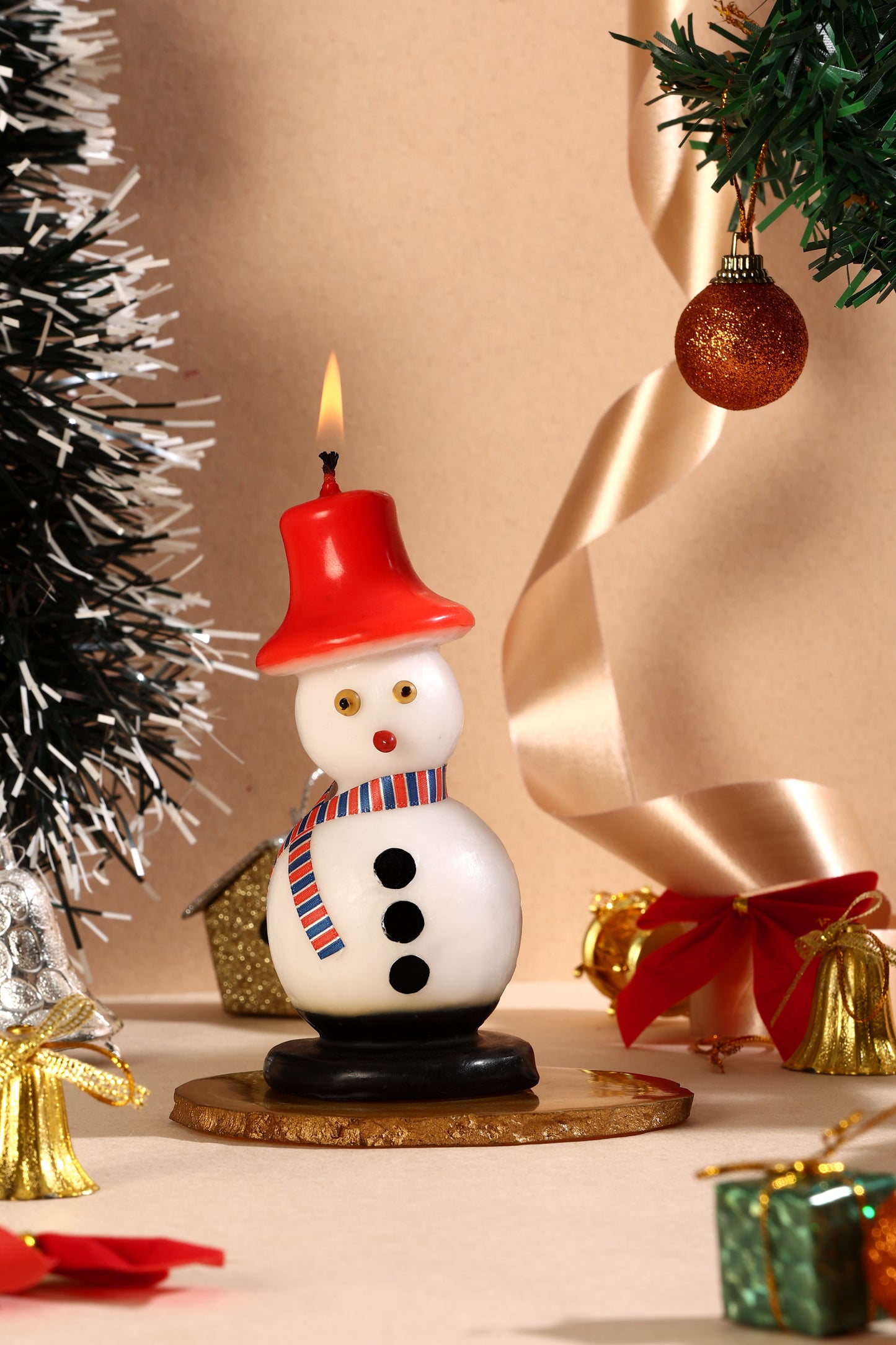 Snowman with Red Top Hat & Striped Scarf Scented Decorative Candle