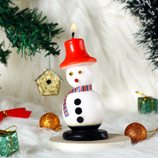 Snowman with Red Top Hat & Striped Scarf Scented Decorative Candle