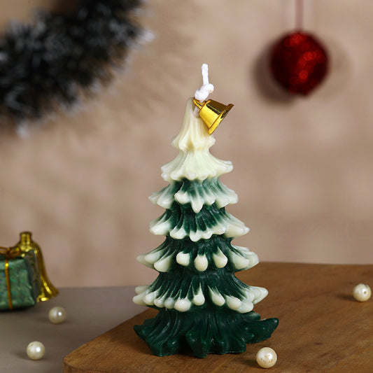 Christmas-tree–shaped || Snowy Pine Glow Candle || Snowy Evergreen Delight