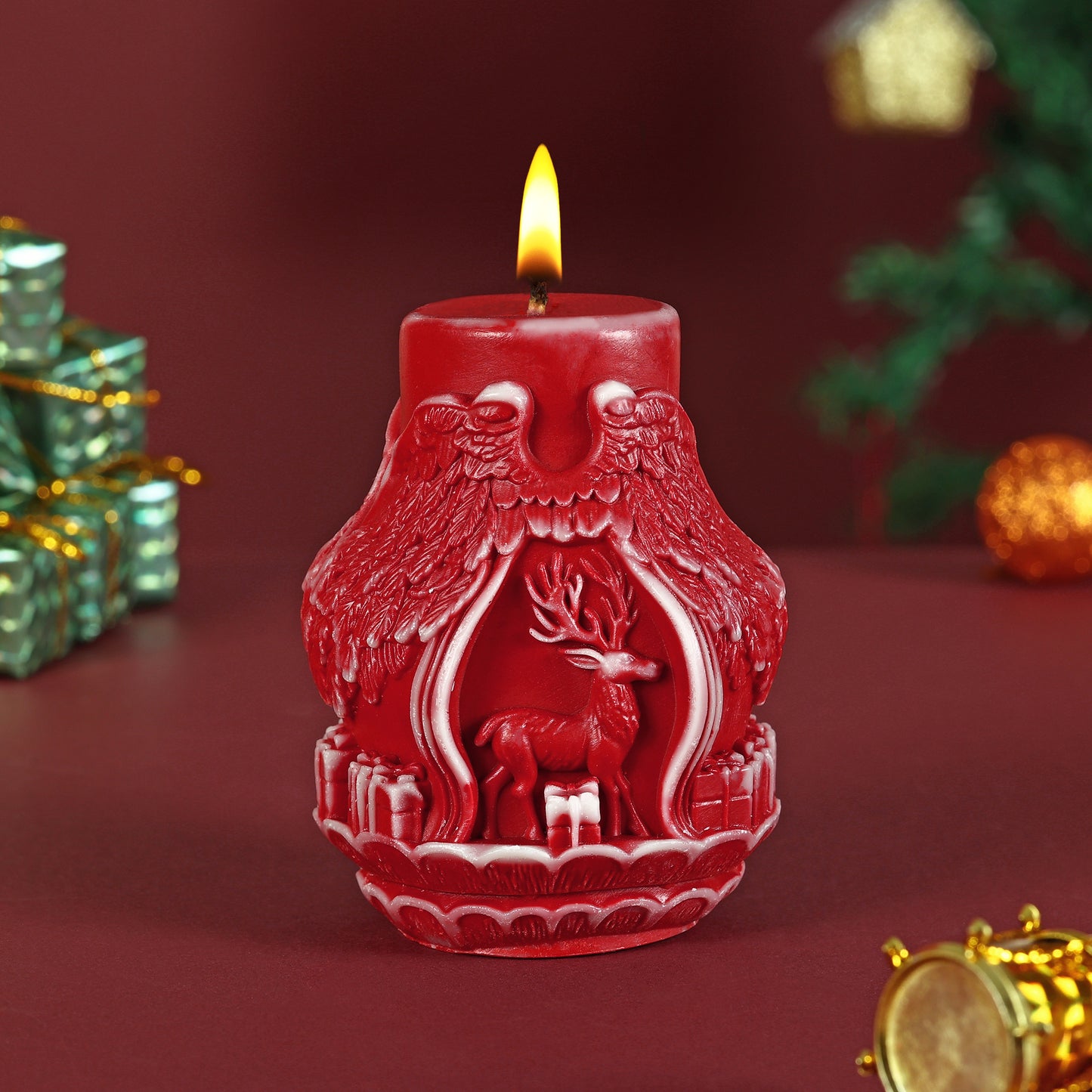 Christmas Tree Candle (Green & White with Bell) || Evergreen Holiday Bell || Gingerbread Candle