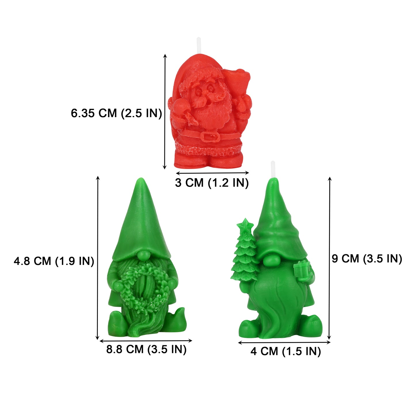 Christmas Mini Character Candles – Santa & Gnome Set (3 Pack) || Holiday Santa & Gnome Figurine Candles