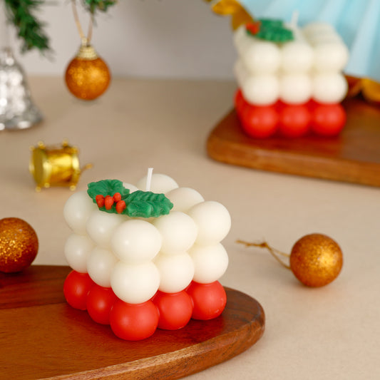 Christmas Bubble Cube Candle (Red & White) || Red “Merry Christmas” Gingerbread Candle