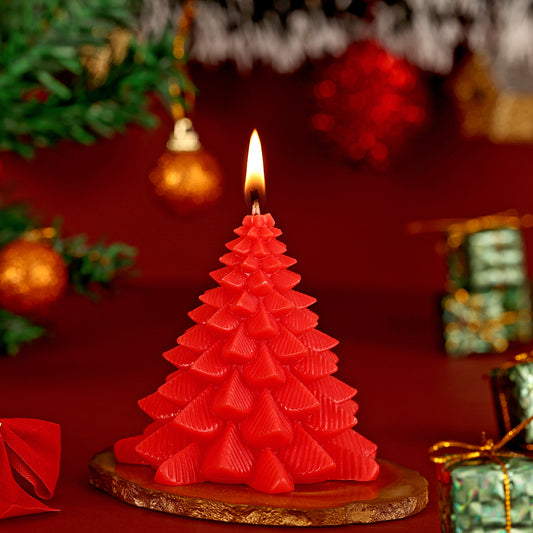 Red Christmas Tree Decorative Candle || Festive Pine Tree Shape Candle
