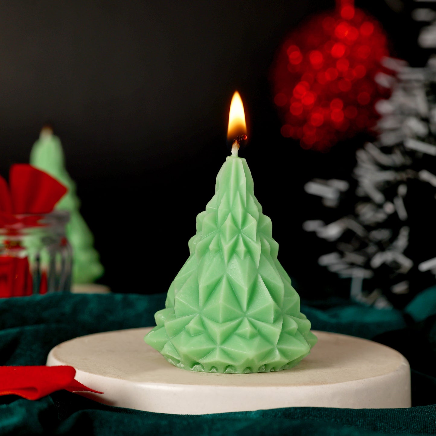 Diamond Christmas Tree || Mini Geometric Pine Tree Decorative Candle – Mint Green