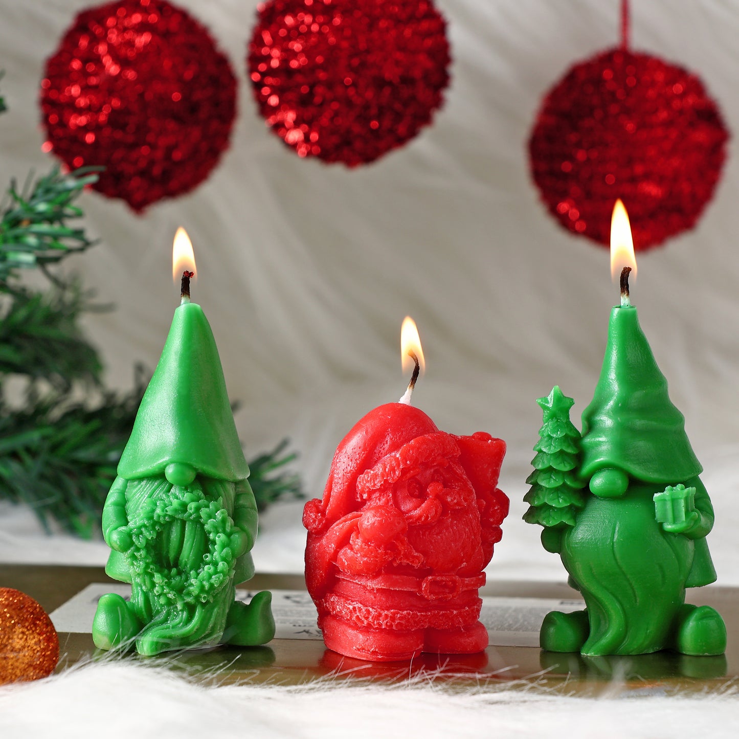 Christmas Mini Character Candles – Santa & Gnome Set (3 Pack) || Holiday Santa & Gnome Figurine Candles