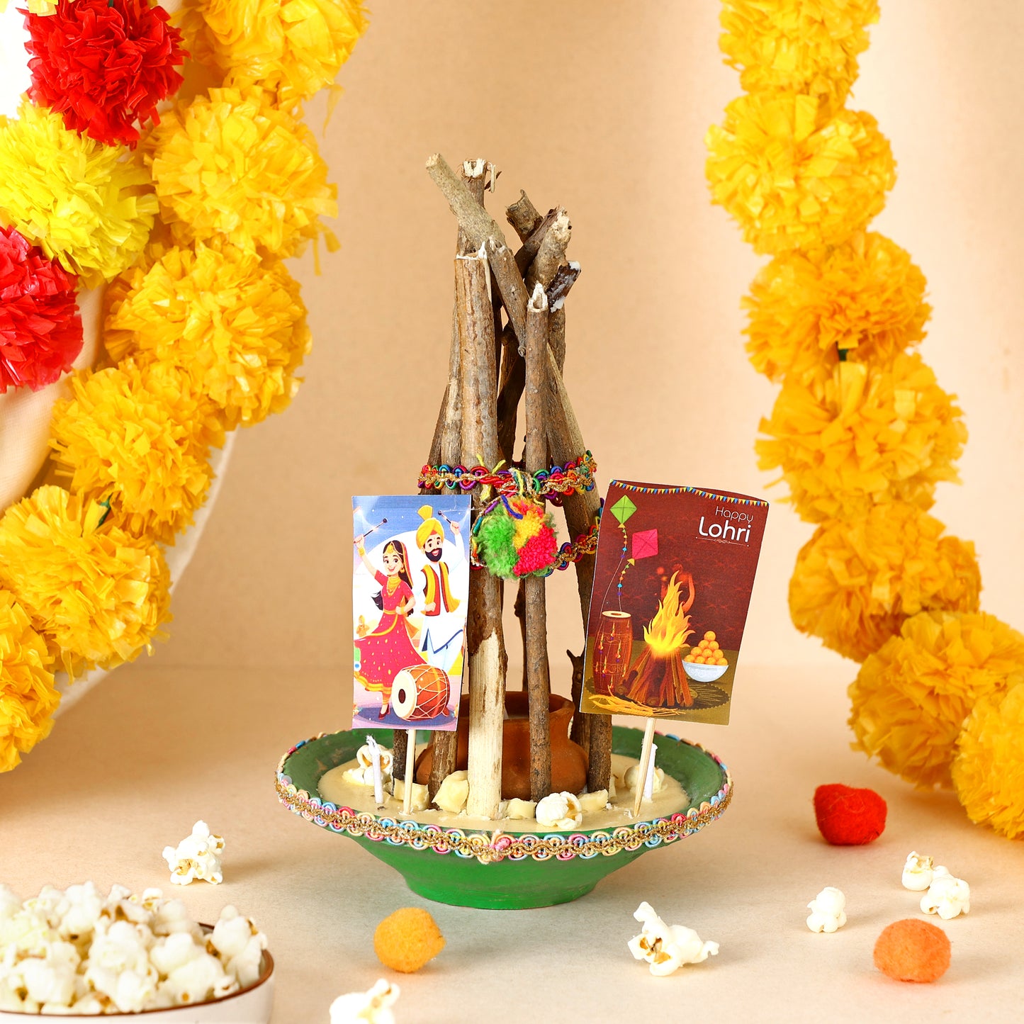 Lohri Bonfire Miniature Décor Centerpiece || Handcrafted Lohri bonfire miniature