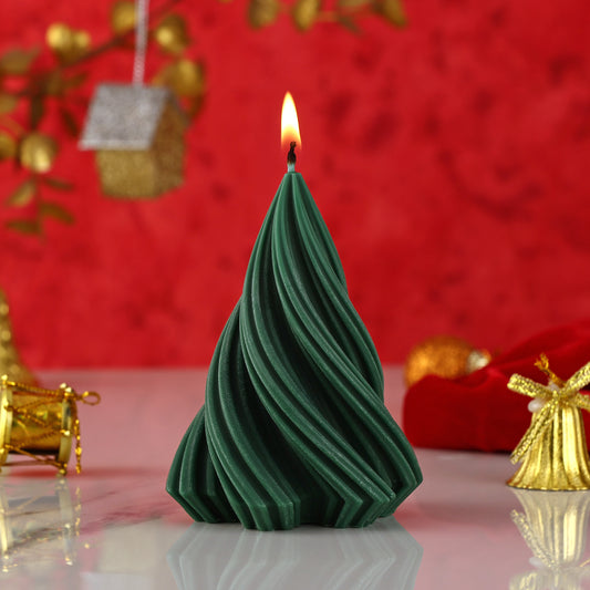 Spiral Pine Christmas Candle || Twisted Evergreen Decorative Candle || Green Fir Swirl Sculpted Candle